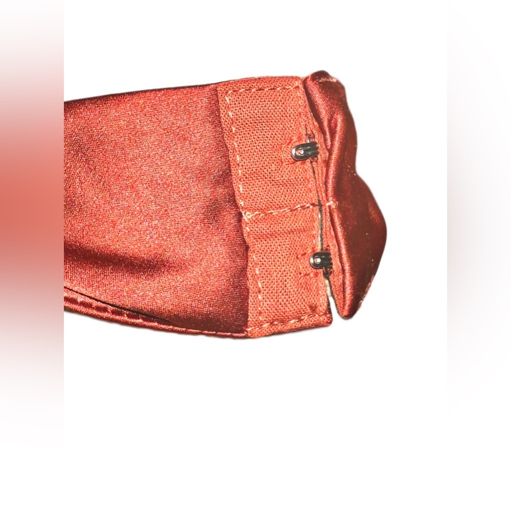 Upscale Shiny Satin Copper Tie Front Apron Halter Top - Picture 11 of 14